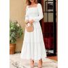 imagePRETTYGARDEN Spring Dresses for Women 2026 Casual Long Sleeve Smocked Ruffle Flowy Elegant Wedding Guest Maxi Dress PocketsWhite