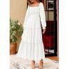 imagePRETTYGARDEN Spring Dresses for Women 2026 Casual Long Sleeve Smocked Ruffle Flowy Elegant Wedding Guest Maxi Dress PocketsWhite