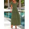 imagePRETTYGARDEN Summer Dresses for Women 2026 Eyelet Square Neck Puff Sleeve Smocked Wedding Guest Maxi Dress with PocketsArmy Green