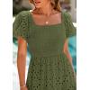 imagePRETTYGARDEN Summer Dresses for Women 2026 Eyelet Square Neck Puff Sleeve Smocked Wedding Guest Maxi Dress with PocketsArmy Green