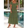 imagePRETTYGARDEN Summer Dresses for Women 2026 Eyelet Square Neck Puff Sleeve Smocked Wedding Guest Maxi Dress with PocketsArmy Green