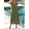 imagePRETTYGARDEN Summer Dresses for Women 2026 Eyelet Square Neck Puff Sleeve Smocked Wedding Guest Maxi Dress with PocketsArmy Green