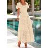 imagePRETTYGARDEN Summer Dresses for Women 2026 Eyelet Square Neck Puff Sleeve Smocked Wedding Guest Maxi Dress with PocketsBeige
