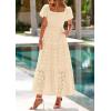 imagePRETTYGARDEN Summer Dresses for Women 2026 Eyelet Square Neck Puff Sleeve Smocked Wedding Guest Maxi Dress with PocketsBeige