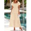 imagePRETTYGARDEN Summer Dresses for Women 2026 Eyelet Square Neck Puff Sleeve Smocked Wedding Guest Maxi Dress with PocketsBeige