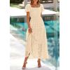 imagePRETTYGARDEN Summer Dresses for Women 2026 Eyelet Square Neck Puff Sleeve Smocked Wedding Guest Maxi Dress with PocketsBeige