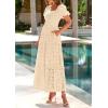 imagePRETTYGARDEN Summer Dresses for Women 2026 Eyelet Square Neck Puff Sleeve Smocked Wedding Guest Maxi Dress with PocketsBeige