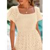 imagePRETTYGARDEN Summer Dresses for Women 2026 Eyelet Square Neck Puff Sleeve Smocked Wedding Guest Maxi Dress with PocketsBeige