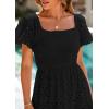 imagePRETTYGARDEN Summer Dresses for Women 2026 Eyelet Square Neck Puff Sleeve Smocked Wedding Guest Maxi Dress with PocketsBlack