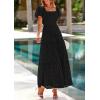 imagePRETTYGARDEN Summer Dresses for Women 2026 Eyelet Square Neck Puff Sleeve Smocked Wedding Guest Maxi Dress with PocketsBlack