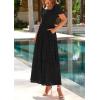 imagePRETTYGARDEN Summer Dresses for Women 2026 Eyelet Square Neck Puff Sleeve Smocked Wedding Guest Maxi Dress with PocketsBlack