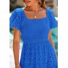 imagePRETTYGARDEN Summer Dresses for Women 2026 Eyelet Square Neck Puff Sleeve Smocked Wedding Guest Maxi Dress with PocketsBlue