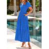 imagePRETTYGARDEN Summer Dresses for Women 2026 Eyelet Square Neck Puff Sleeve Smocked Wedding Guest Maxi Dress with PocketsBlue