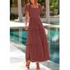 imagePRETTYGARDEN Summer Dresses for Women 2026 Eyelet Square Neck Puff Sleeve Smocked Wedding Guest Maxi Dress with PocketsBrown Red