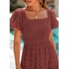 imagePRETTYGARDEN Summer Dresses for Women 2026 Eyelet Square Neck Puff Sleeve Smocked Wedding Guest Maxi Dress with PocketsBrown Red