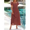 imagePRETTYGARDEN Summer Dresses for Women 2026 Eyelet Square Neck Puff Sleeve Smocked Wedding Guest Maxi Dress with PocketsBrown Red