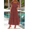 imagePRETTYGARDEN Summer Dresses for Women 2026 Eyelet Square Neck Puff Sleeve Smocked Wedding Guest Maxi Dress with PocketsBrown Red