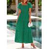 imagePRETTYGARDEN Summer Dresses for Women 2026 Eyelet Square Neck Puff Sleeve Smocked Wedding Guest Maxi Dress with PocketsDark Green