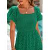 imagePRETTYGARDEN Summer Dresses for Women 2026 Eyelet Square Neck Puff Sleeve Smocked Wedding Guest Maxi Dress with PocketsDark Green