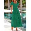 imagePRETTYGARDEN Summer Dresses for Women 2026 Eyelet Square Neck Puff Sleeve Smocked Wedding Guest Maxi Dress with PocketsDark Green