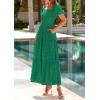 imagePRETTYGARDEN Summer Dresses for Women 2026 Eyelet Square Neck Puff Sleeve Smocked Wedding Guest Maxi Dress with PocketsDark Green