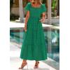 imagePRETTYGARDEN Summer Dresses for Women 2026 Eyelet Square Neck Puff Sleeve Smocked Wedding Guest Maxi Dress with PocketsDark Green