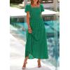 imagePRETTYGARDEN Summer Dresses for Women 2026 Eyelet Square Neck Puff Sleeve Smocked Wedding Guest Maxi Dress with PocketsDark Green