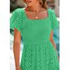 imagePRETTYGARDEN Summer Dresses for Women 2026 Eyelet Square Neck Puff Sleeve Smocked Wedding Guest Maxi Dress with PocketsGreen