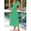 imagePRETTYGARDEN Summer Dresses for Women 2026 Eyelet Square Neck Puff Sleeve Smocked Wedding Guest Maxi Dress with PocketsGreen