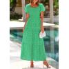 imagePRETTYGARDEN Summer Dresses for Women 2026 Eyelet Square Neck Puff Sleeve Smocked Wedding Guest Maxi Dress with PocketsGreen