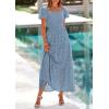 imagePRETTYGARDEN Summer Dresses for Women 2026 Eyelet Square Neck Puff Sleeve Smocked Wedding Guest Maxi Dress with PocketsGrey Blue