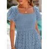 imagePRETTYGARDEN Summer Dresses for Women 2026 Eyelet Square Neck Puff Sleeve Smocked Wedding Guest Maxi Dress with PocketsGrey Blue