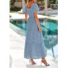imagePRETTYGARDEN Summer Dresses for Women 2026 Eyelet Square Neck Puff Sleeve Smocked Wedding Guest Maxi Dress with PocketsGrey Blue