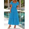 imagePRETTYGARDEN Summer Dresses for Women 2026 Eyelet Square Neck Puff Sleeve Smocked Wedding Guest Maxi Dress with PocketsLake Blue