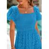 imagePRETTYGARDEN Summer Dresses for Women 2026 Eyelet Square Neck Puff Sleeve Smocked Wedding Guest Maxi Dress with PocketsLake Blue