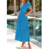 imagePRETTYGARDEN Summer Dresses for Women 2026 Eyelet Square Neck Puff Sleeve Smocked Wedding Guest Maxi Dress with PocketsLake Blue