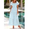 imagePRETTYGARDEN Summer Dresses for Women 2026 Eyelet Square Neck Puff Sleeve Smocked Wedding Guest Maxi Dress with PocketsLight Blue