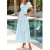 imagePRETTYGARDEN Summer Dresses for Women 2026 Eyelet Square Neck Puff Sleeve Smocked Wedding Guest Maxi Dress with PocketsLight Blue