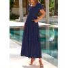 imagePRETTYGARDEN Summer Dresses for Women 2026 Eyelet Square Neck Puff Sleeve Smocked Wedding Guest Maxi Dress with PocketsNavy
