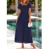 imagePRETTYGARDEN Summer Dresses for Women 2026 Eyelet Square Neck Puff Sleeve Smocked Wedding Guest Maxi Dress with PocketsNavy