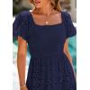 imagePRETTYGARDEN Summer Dresses for Women 2026 Eyelet Square Neck Puff Sleeve Smocked Wedding Guest Maxi Dress with PocketsNavy