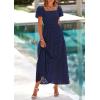 imagePRETTYGARDEN Summer Dresses for Women 2026 Eyelet Square Neck Puff Sleeve Smocked Wedding Guest Maxi Dress with PocketsNavy