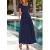 imagePRETTYGARDEN Summer Dresses for Women 2026 Eyelet Square Neck Puff Sleeve Smocked Wedding Guest Maxi Dress with PocketsNavy