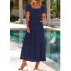 imagePRETTYGARDEN Summer Dresses for Women 2026 Eyelet Square Neck Puff Sleeve Smocked Wedding Guest Maxi Dress with PocketsNavy