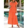 imagePRETTYGARDEN Summer Dresses for Women 2026 Eyelet Square Neck Puff Sleeve Smocked Wedding Guest Maxi Dress with PocketsOrange