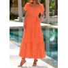 imagePRETTYGARDEN Summer Dresses for Women 2026 Eyelet Square Neck Puff Sleeve Smocked Wedding Guest Maxi Dress with PocketsOrange