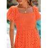 imagePRETTYGARDEN Summer Dresses for Women 2026 Eyelet Square Neck Puff Sleeve Smocked Wedding Guest Maxi Dress with PocketsOrange