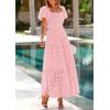 imagePRETTYGARDEN Summer Dresses for Women 2026 Eyelet Square Neck Puff Sleeve Smocked Wedding Guest Maxi Dress with PocketsPink