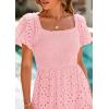 imagePRETTYGARDEN Summer Dresses for Women 2026 Eyelet Square Neck Puff Sleeve Smocked Wedding Guest Maxi Dress with PocketsPink