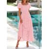 imagePRETTYGARDEN Summer Dresses for Women 2026 Eyelet Square Neck Puff Sleeve Smocked Wedding Guest Maxi Dress with PocketsPink